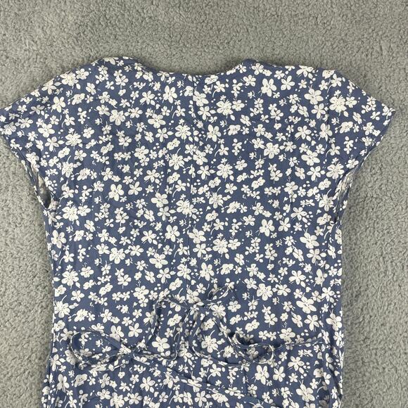 Divided H&M Women's US 8 Blue White Flower Viscose Short Sleeve Tie Waist Dress - Picture 10 of 10